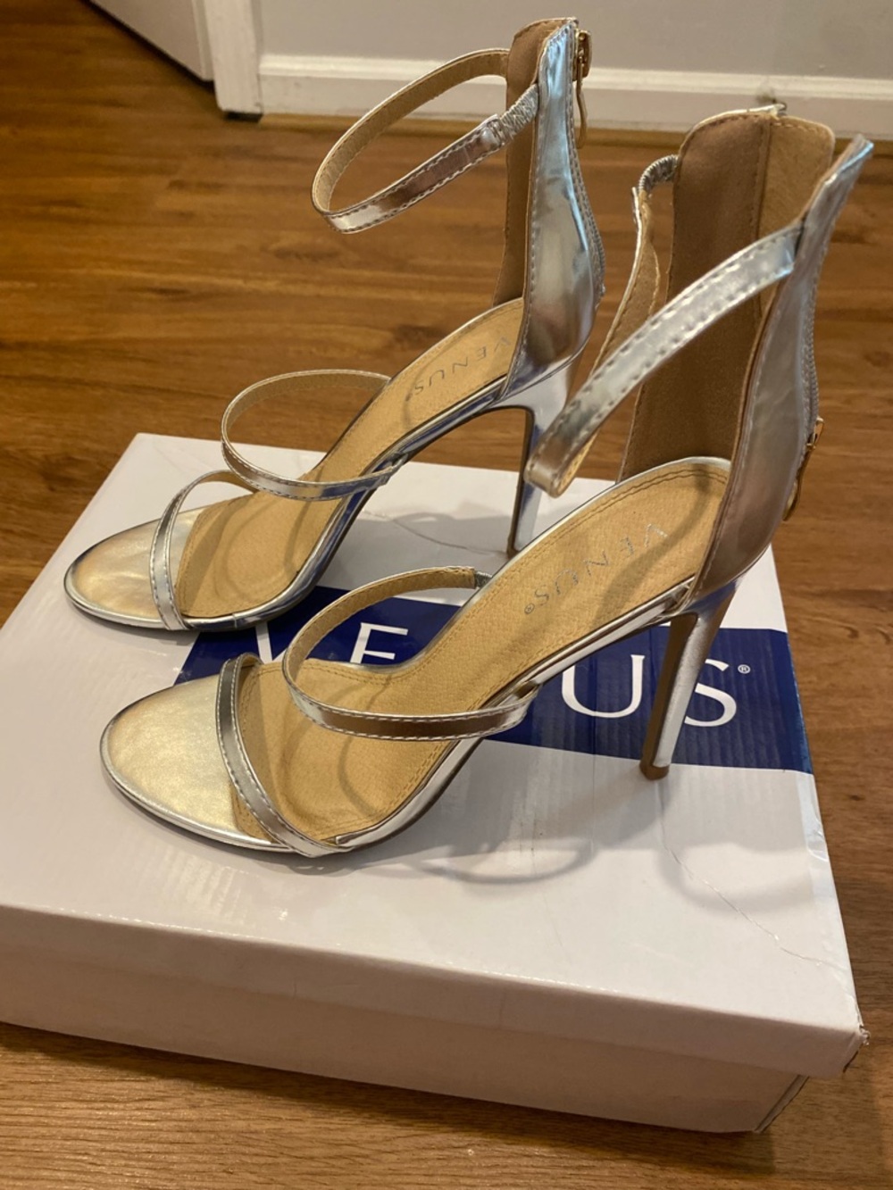 VENUS Metallic Silver Strappy Stiletto Sandals